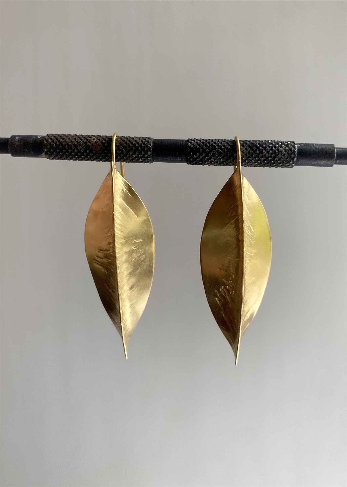 statement large leaves leaf drop earrings handmade gold artisan devon jewellery jeweller unique