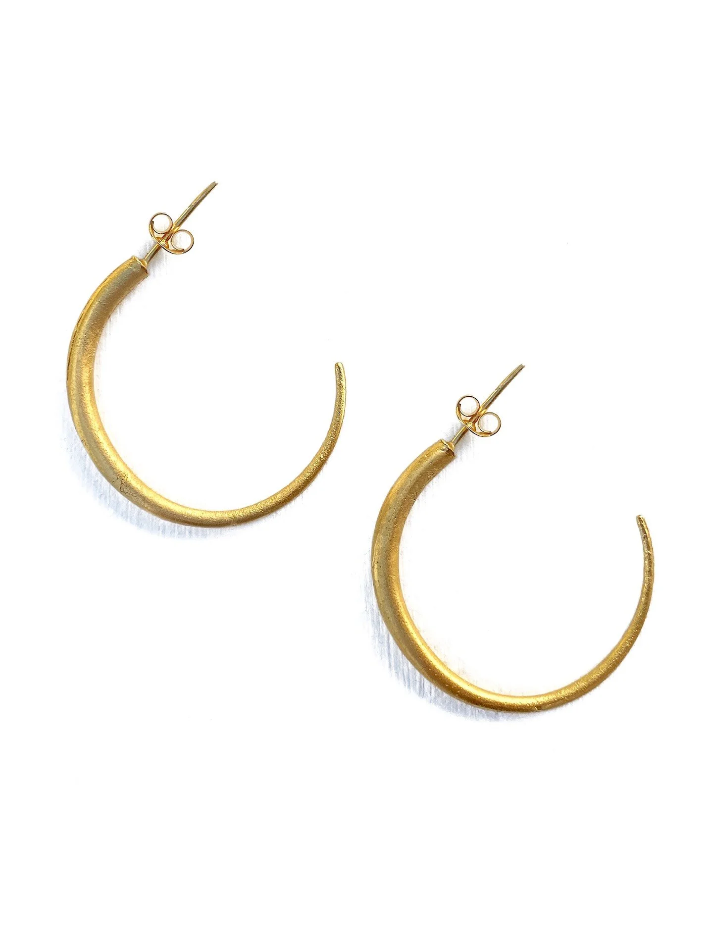gold tapered hoop greek satin minimalist artisan simple