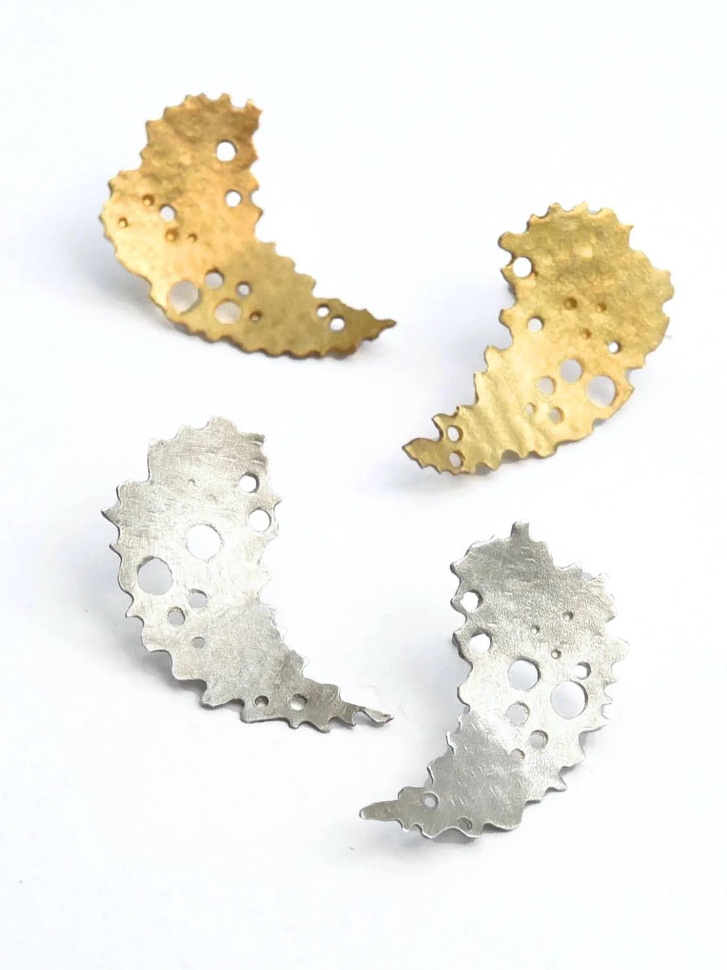 gold silver earrings coral textured natural raw organic metalsmith elegant unique handcrafted simple artistic