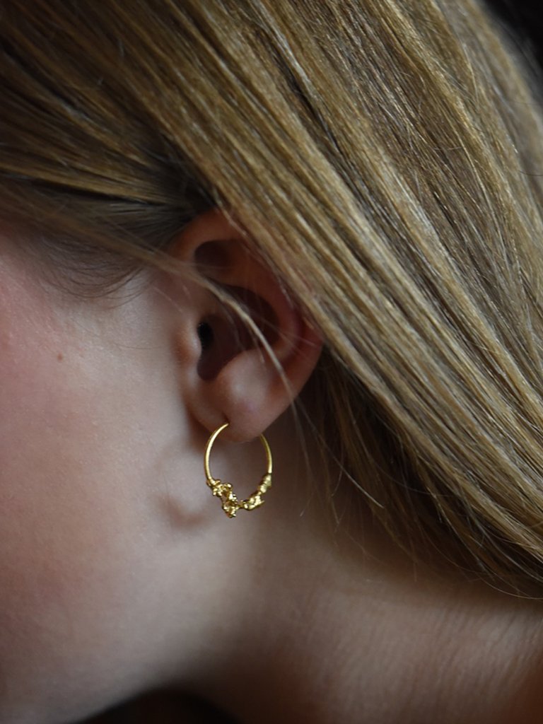 molten rock sculptural gold hoop earrings artistic artisan jewellery