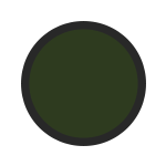 A solid dark green circle with a black outline on a white background.