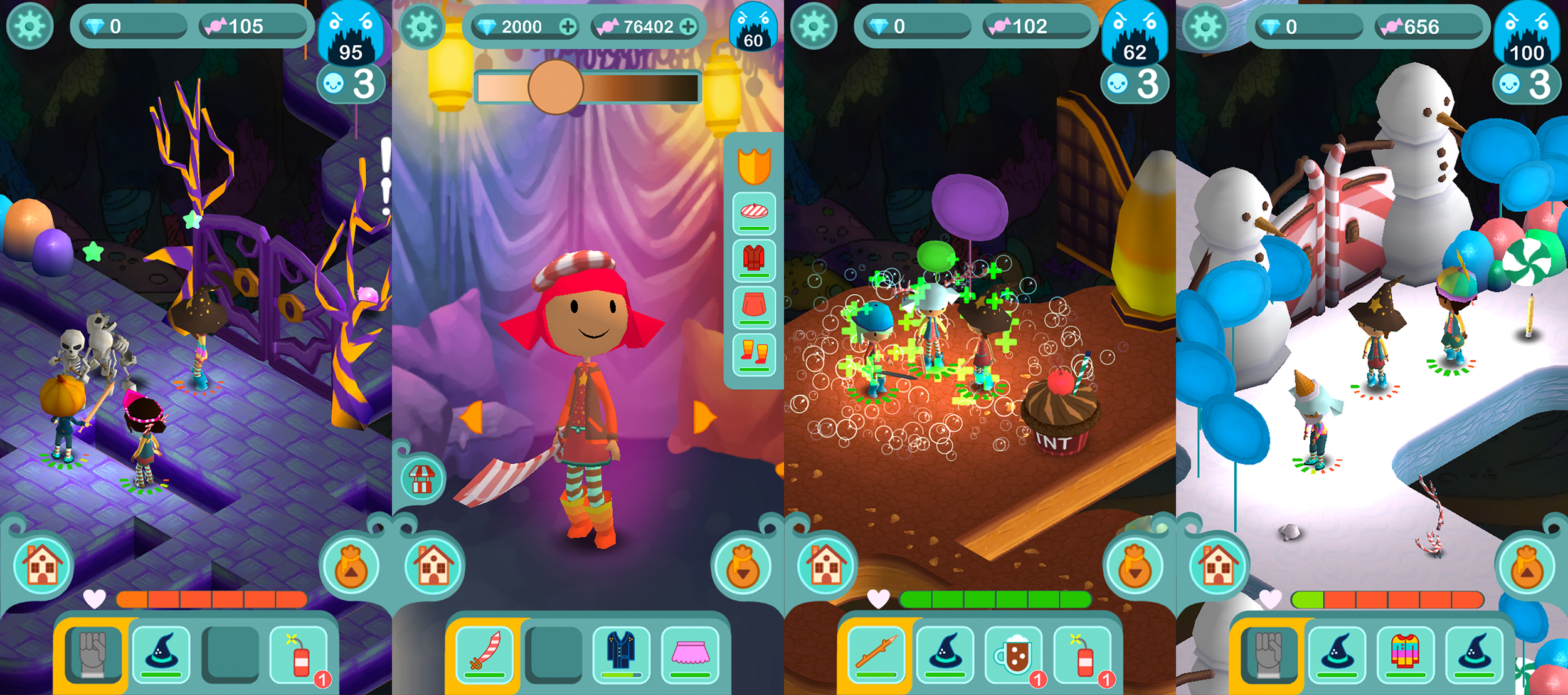  In Candy Cave you could fight candy monsters with your friends to collect candy and infamy. I helped design enemies, items as well as laying out levels. 