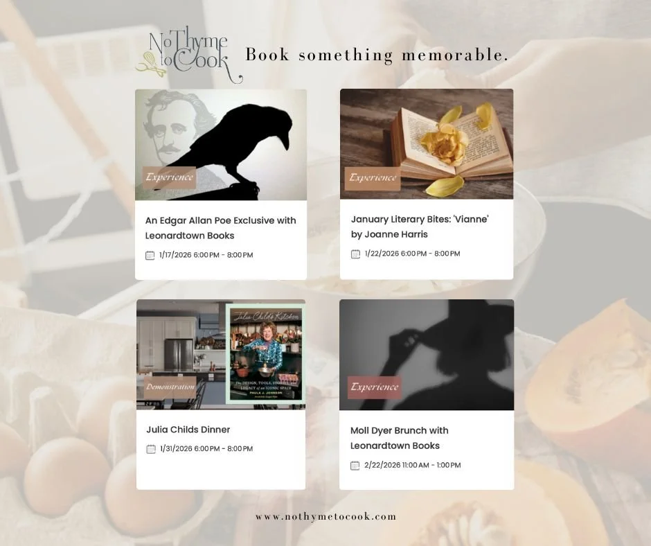 📚 A Night with Edgar Allan Poe &mdash; An Exclusive Experience at No Thyme To Cook 🍽️
Join us Saturday, January 17, 2026 &bull; 6:00 PM&ndash;8:00 PM for an unforgettable evening celebrating the life and legacy of Edgar Allan Poe! 
&rarr;  https://