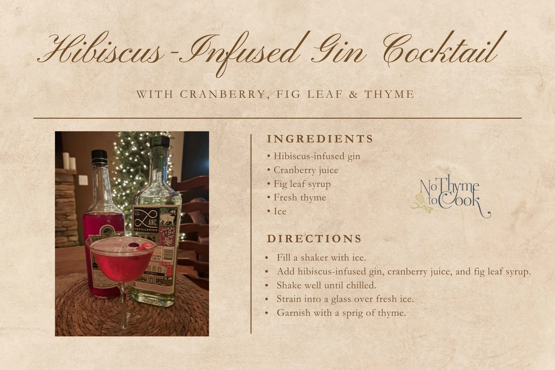 Day 6 of NTTC&rsquo;s 12 Days of Christmas 🍸
Today we&rsquo;re celebrating with a festive holiday sip &mdash;

Hibiscus-Infused Gin with Cranberry, Fig Leaf &amp; Thyme.
Ingredients:
&bull; Hibiscus-infused gin
&bull; Cranberry juice
&bull; Fig leaf