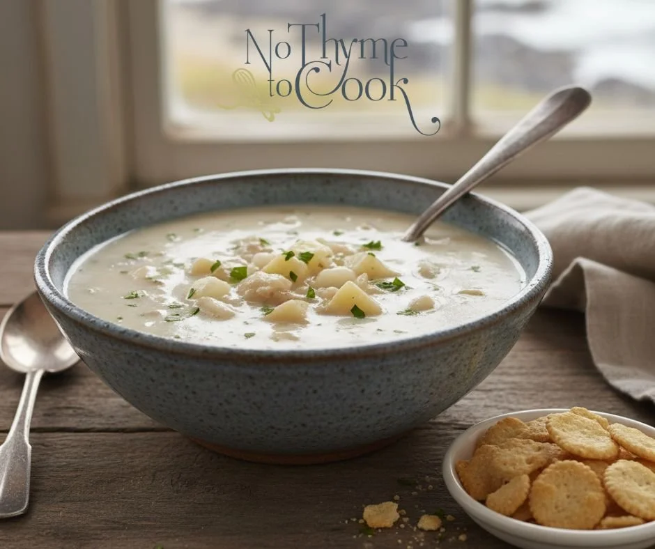 🥣 Classic New England Clam Chowder (Serves 6 generously)

Ingredients:
4 slices thick-cut bacon, diced
1 small yellow onion, finely diced
1 rib celery, finely diced
2 tbsp butter
2 tbsp flour
1&frac12; cups clam juice (bottled or reserved from canne