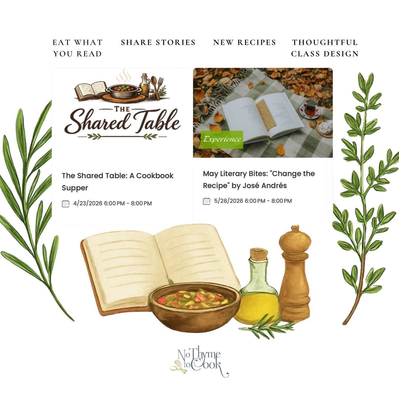 📚🍽️ Calling All Book Lovers &amp; Foodies 🌿
Did you know No Thyme To Cook hosts book clubs? Not your average sit-and-discuss kind&mdash;these are immersive experiences where we read, cook, taste, and connect around the table.
Whether you love a gr