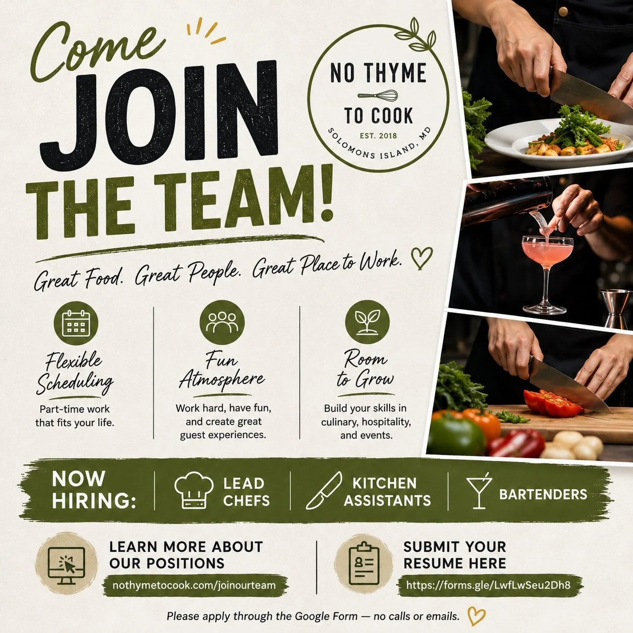 Looking for part-time work with flexibility, great leadership, and a fun atmosphere? 

If you&rsquo;re reliable, positive, hardworking, and ready to be part of a great team, we&rsquo;d love to hear from you!

Why Work with Us?
Flexible Scheduling &md
