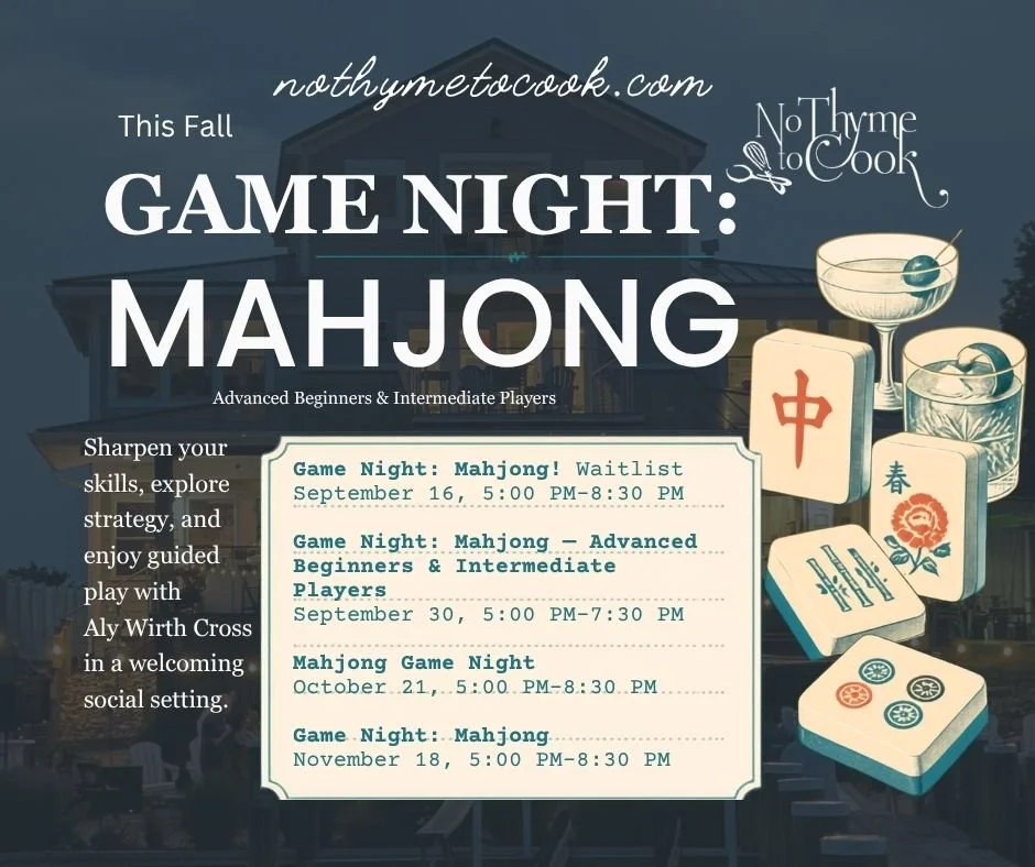 🎟️ Spots are limited, so don&rsquo;t wait to sign up! Visit nothymetocook.simpletix.com to see the upcoming Mahjong events and reserve your spot.

#mahjong #gamenight 
www.NoThymeToCook.com