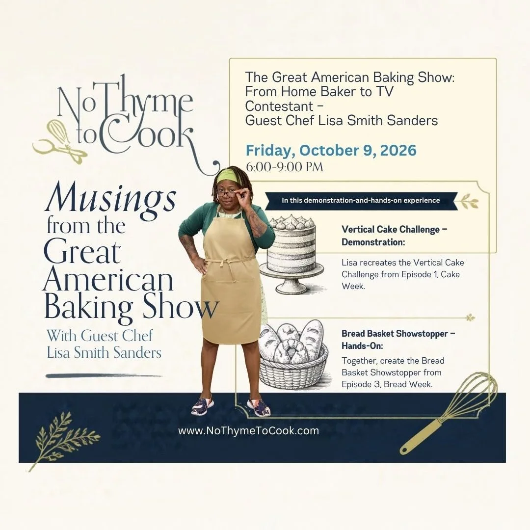 🎂✨ FROM THE GREAT AMERICAN BAKING SHOW TENT TO NO THYME TO COOK! ✨🥖 Guest Chef @pynchosalt_pyratebaker 

🍰 In this one-of-a-kind class:
👀 Watch &amp; Learn: Lisa will demonstrate her recreation of the Vertical Cake Challenge from Episode 1, Cake 