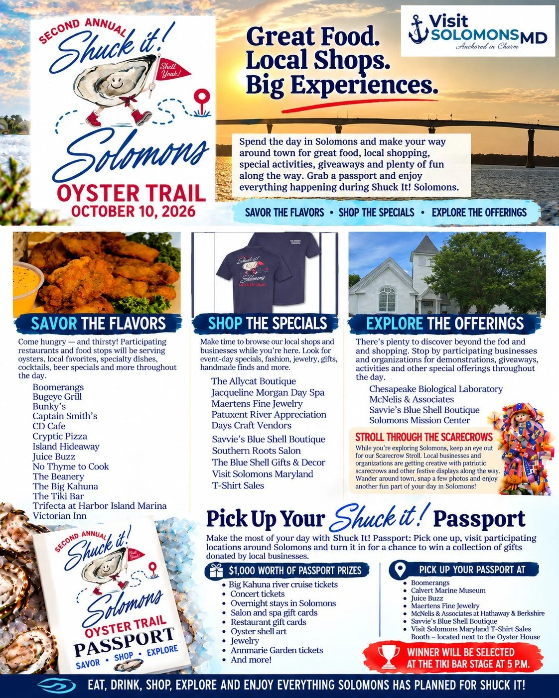 Bring your friends, make a day of it, and discover everything that makes our waterfront community so special. 🌊
📅 Saturday, October 10
⏰ 11 AM&ndash;4 PM
📍 Throughout Solomons Island
👉 Learn more at VisitSolomonsMD.com