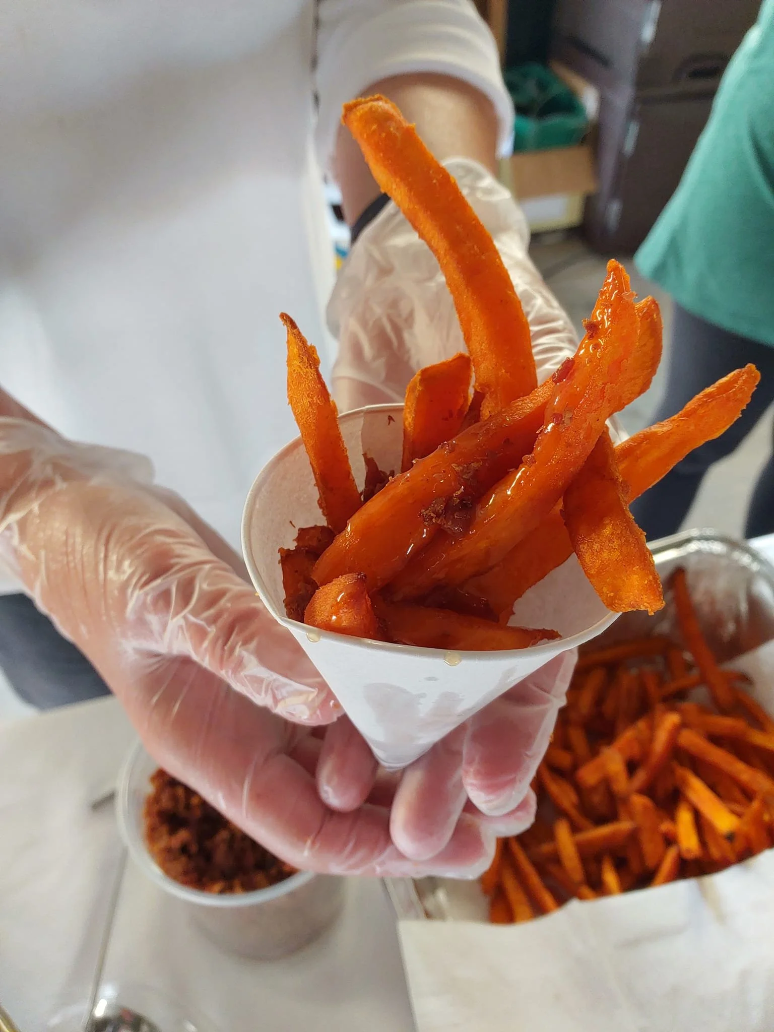 Sweet Potato Fries with Smoked Maple Bourbon Glaze & Bacon — No Thyme