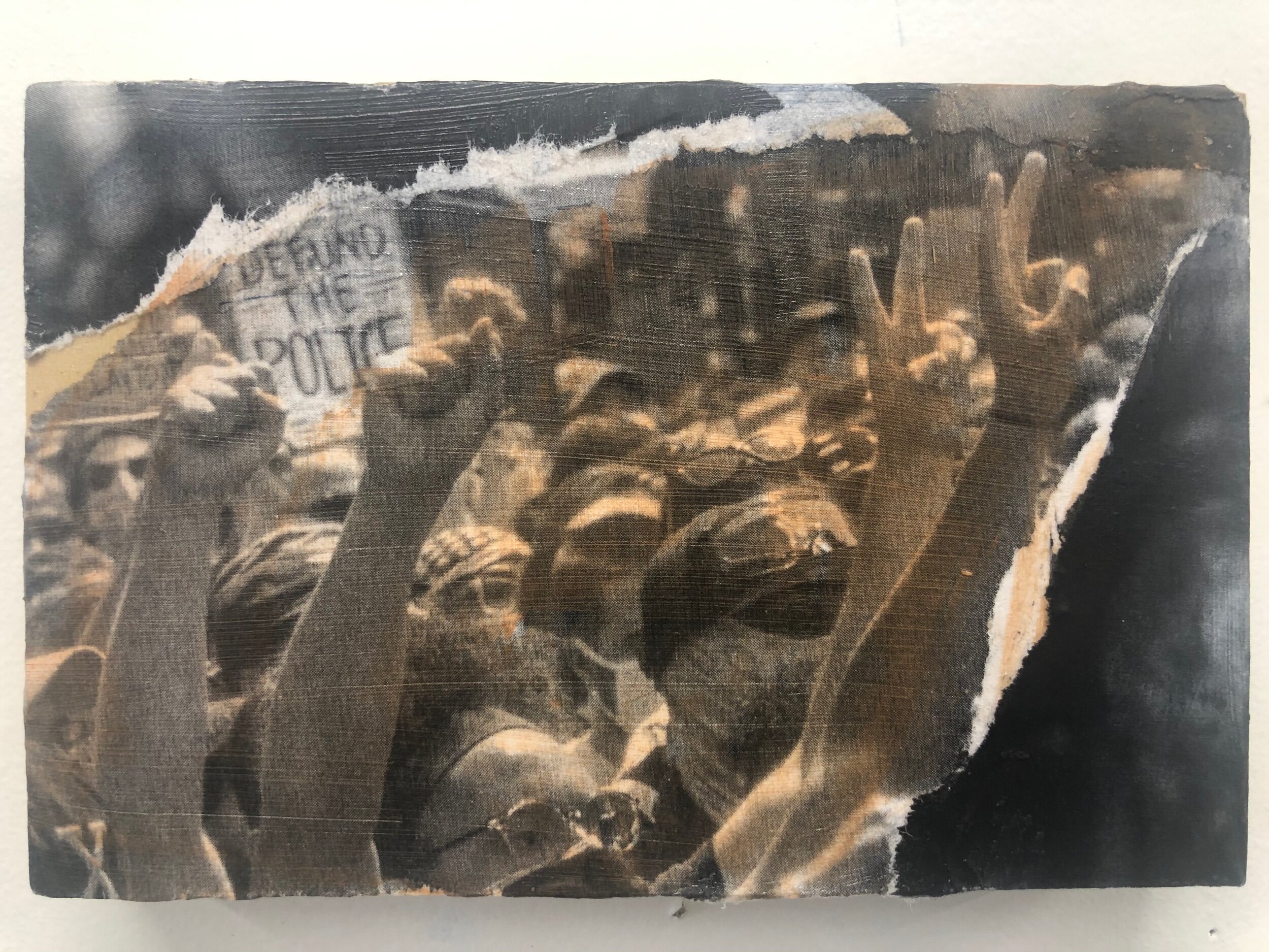 Peaceful Resistance, photographs, collage and acrylic on panel, 4" x 6", 2021.jpeg