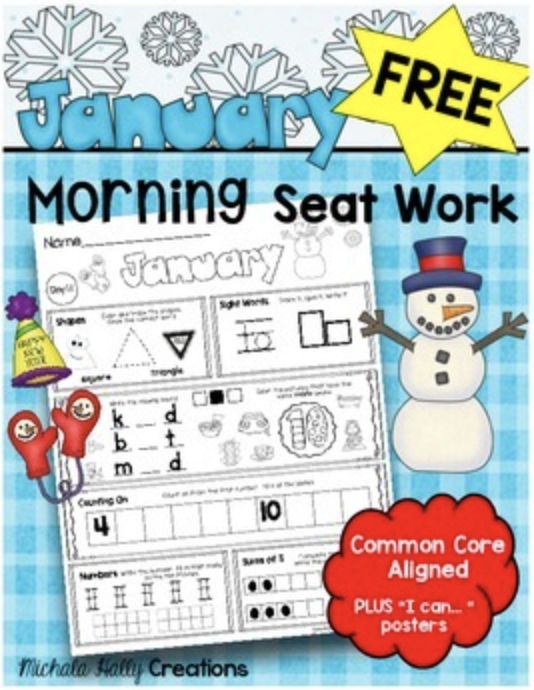 Free Week of January Seat Work for Kindergarten