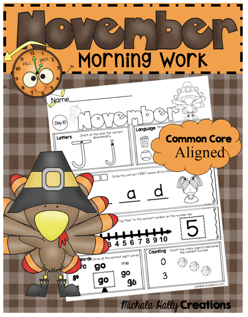 November Seat Work for Kindergarten - FREE WEEK