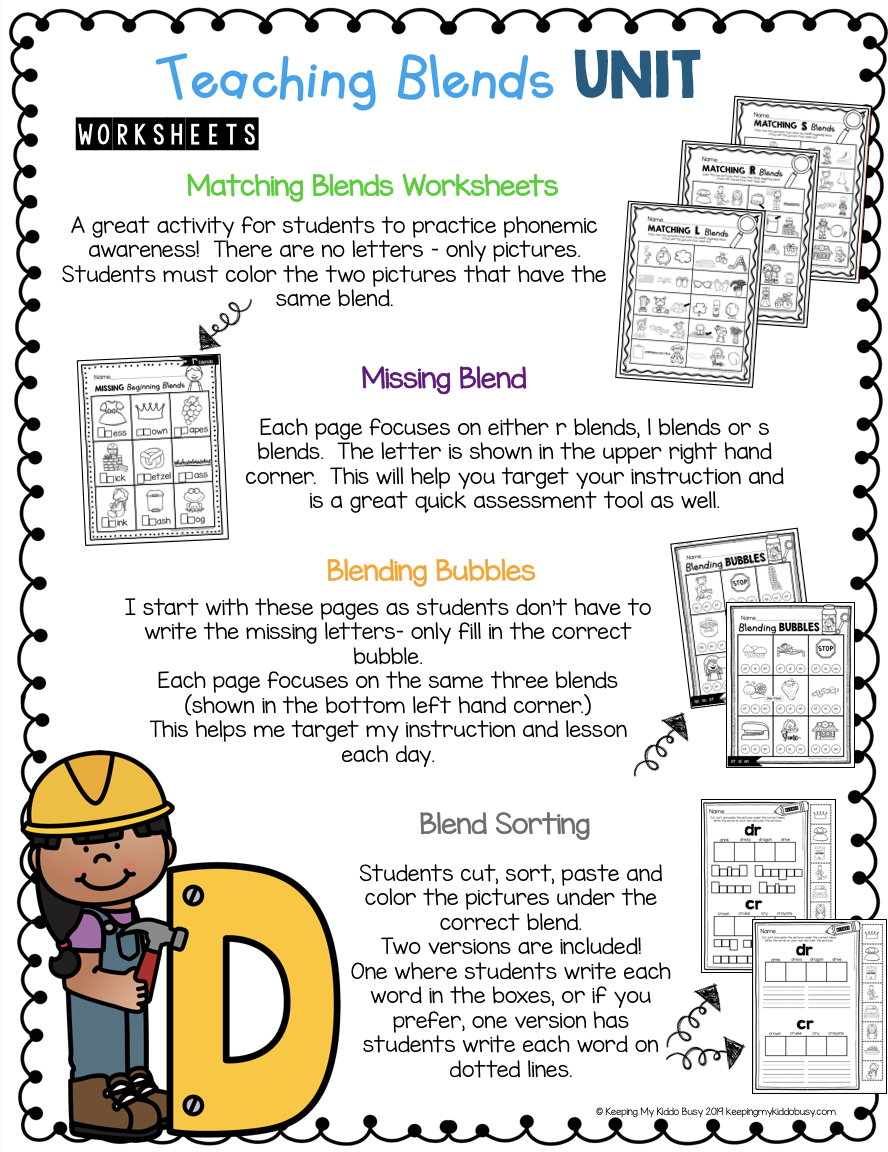 phonics unit 5 consonant blends freebie keeping my kiddo busy