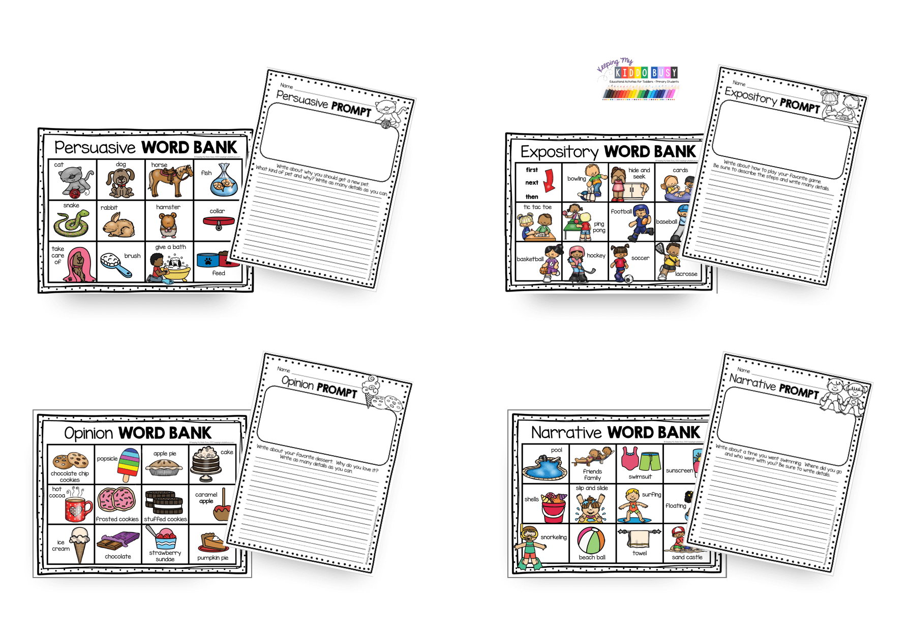 writing prompts kindergarten narrative expository persuasive opinion writing papers word banks