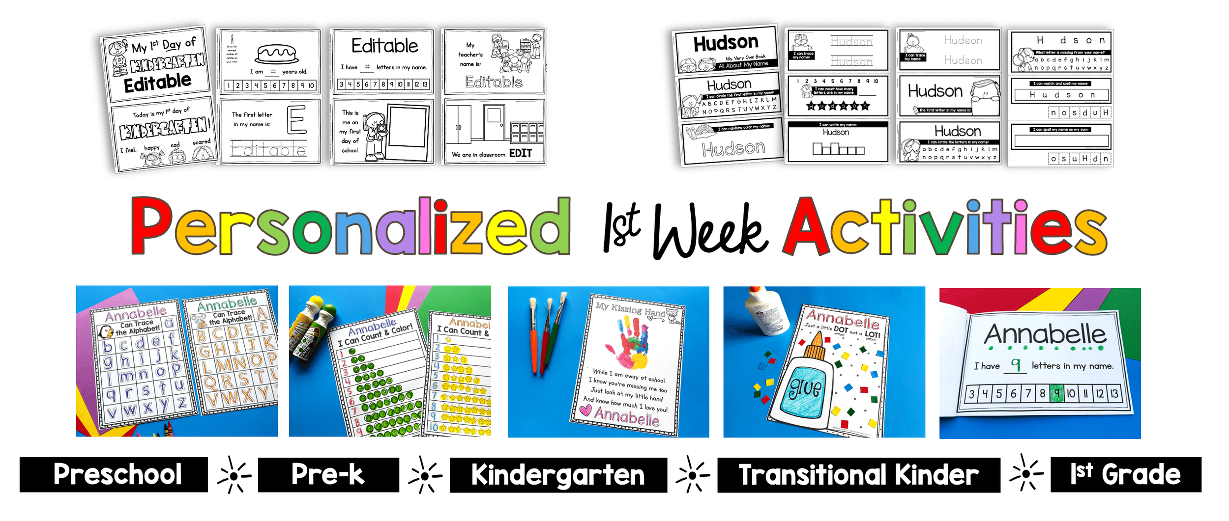 editable names first day of kindergarten preschool first grade free download