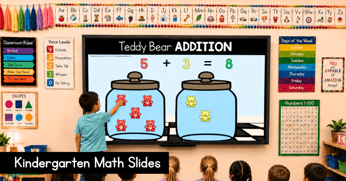 Addition Google Slides Smartboard lessons kindergarten how to add teddy bears pictures