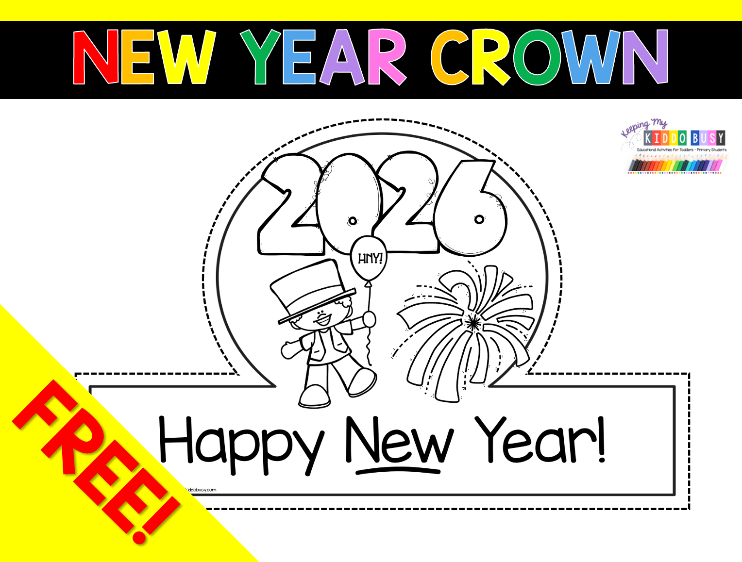 free 2026 happy new year crown kids kindergarten