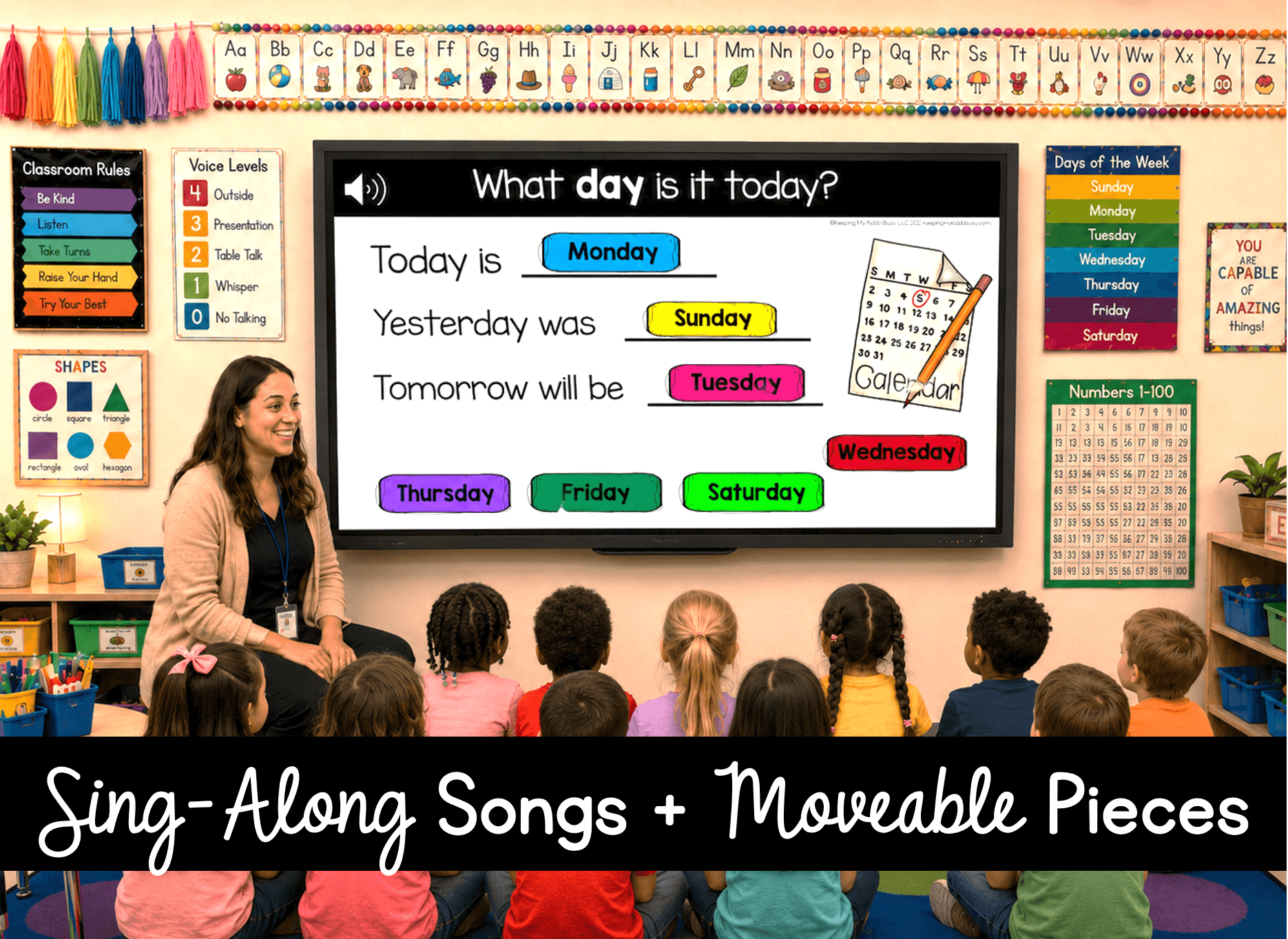 first grade calendar time digital google slides songs days of the week weather graph free