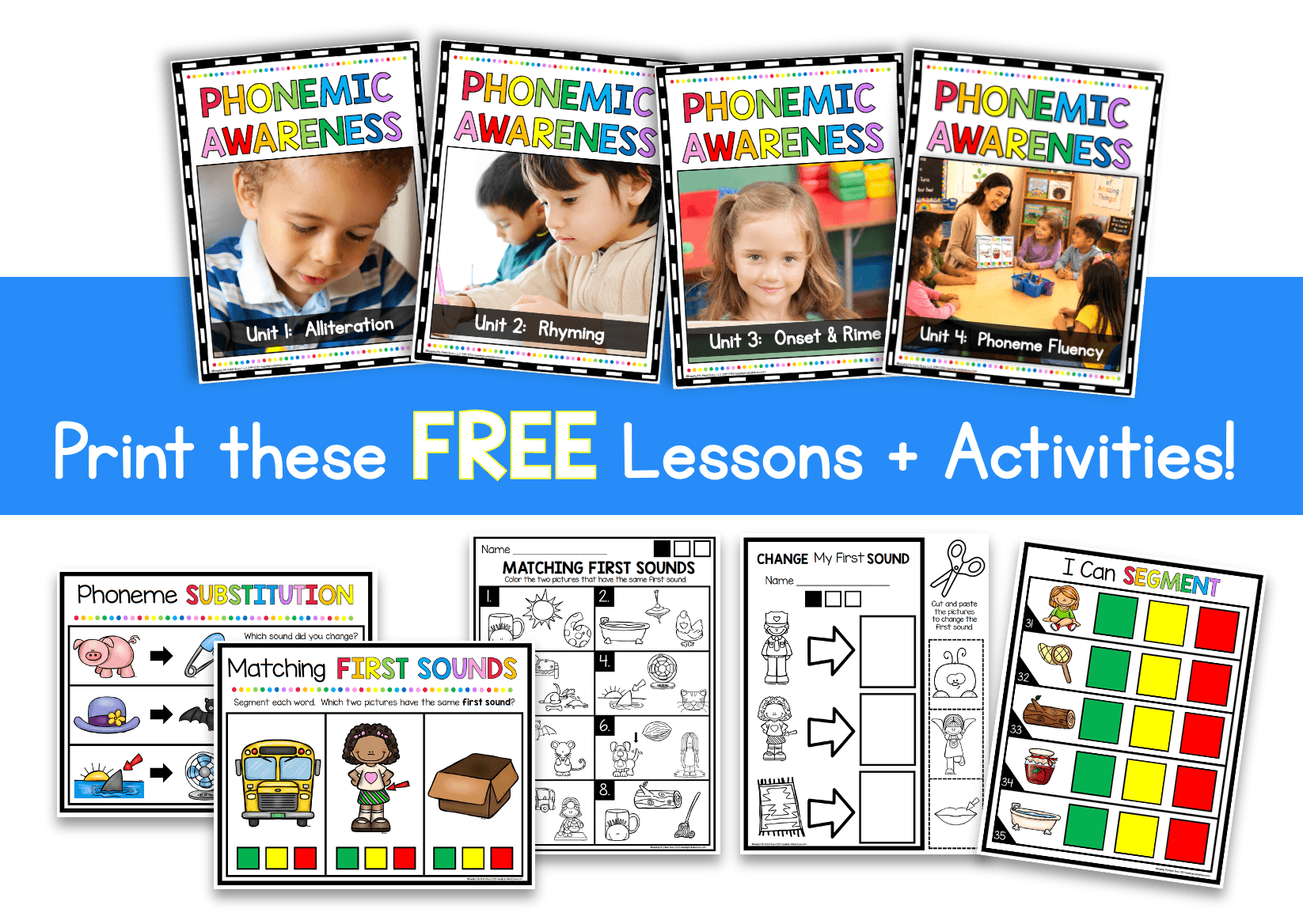 Free phonemic awareness lessons and activities preschool rhyming kindergarten pre-k