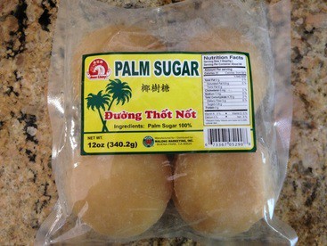 Palm sugar is my favorite for syrups, as it adds an earthy depth that refined sugar does not, and twp rounded mounds are about perfect for one cup of liquid.