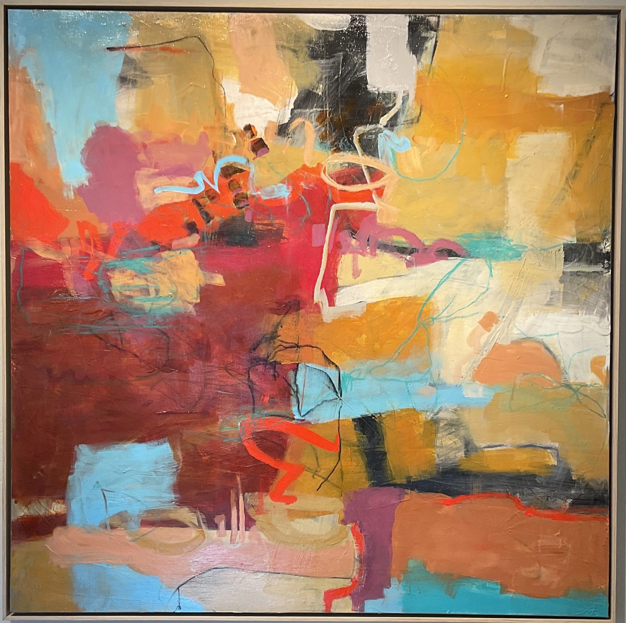 THE EARTH AROUND MY FEET 49X49" acrylic, pencil on canvas, framed $5700 