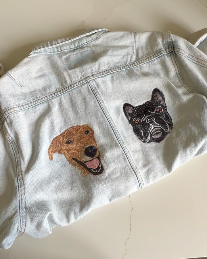 🐶 dogs on denim 🐶 ⁣
⁣
⁣
a dog mom&rsquo;s dream birthday gift!! 🪡 ⁣💝
⁣
⁣
#itsdiscolemonade #customembroidery #custompetembroidery #customdogembroidery #dogembroidery #machineembroidery #atxembroidery #austinembroidery #texasembroidery