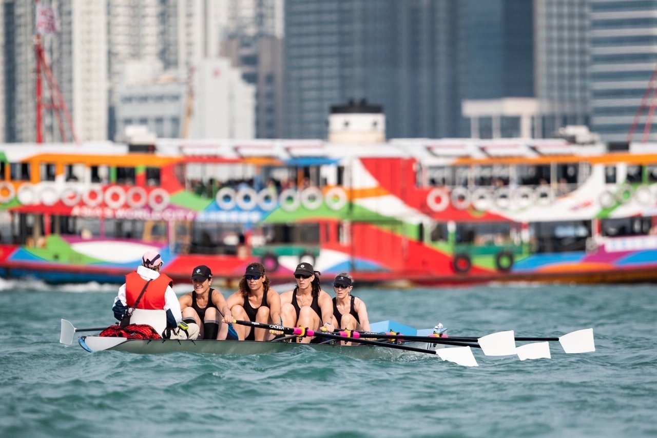  At the 2019 World Rowing Coastal Championships in Hong Kong. Sharon and her team won the B final. She is in the bow seat and the other rowers are all from BIAC. 