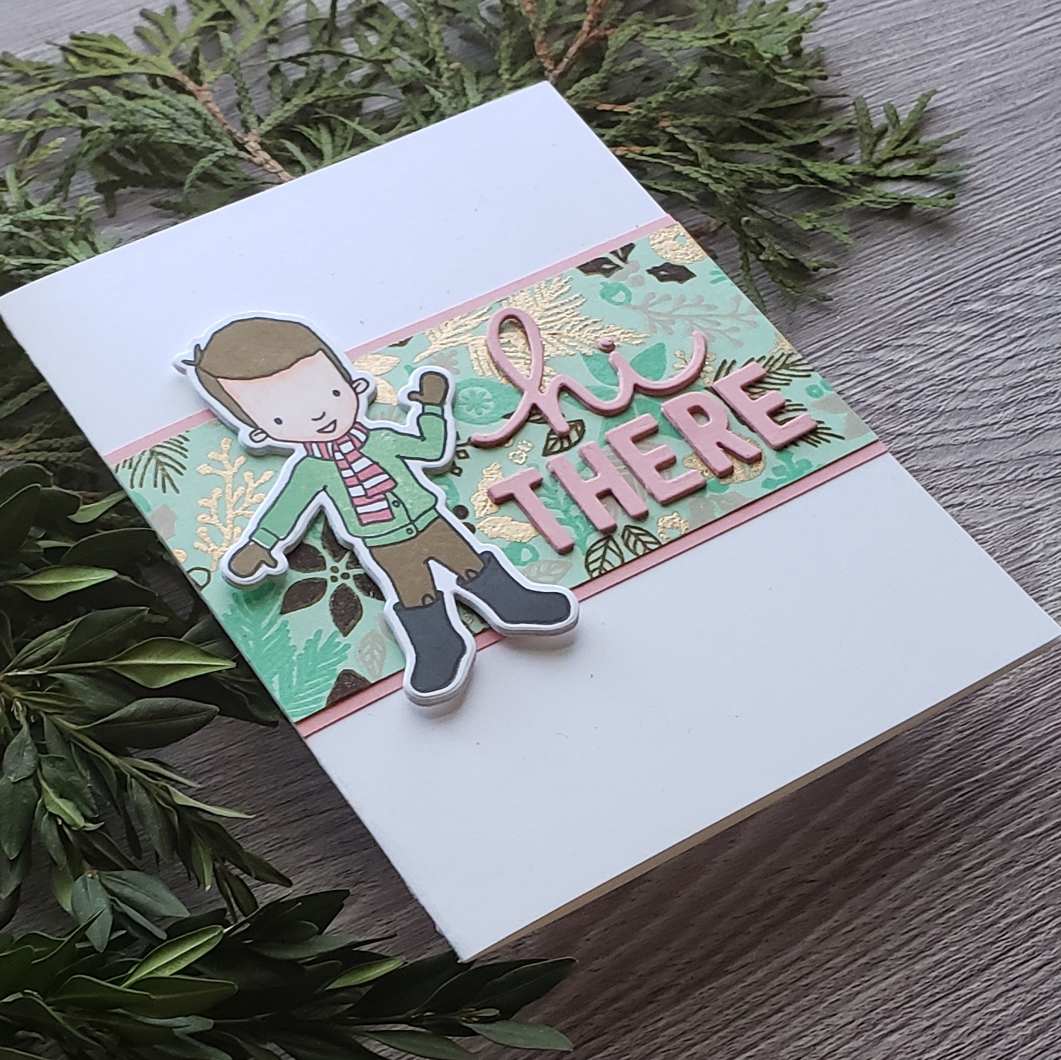 Gold Embossing Powder adds a nice touch with the Pink, Mint and Brown.