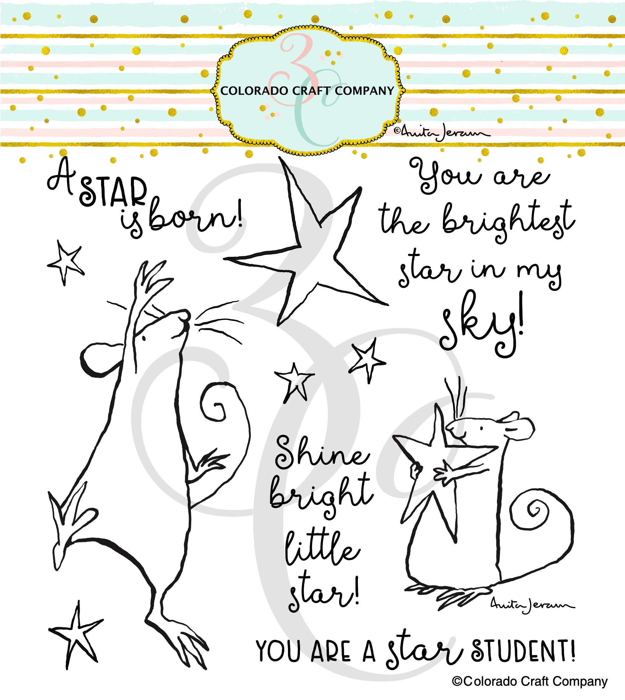 AJ587 Anita Jeram~A Star Is Born 6 x 6 Clear Stamps PKG WM.jpg