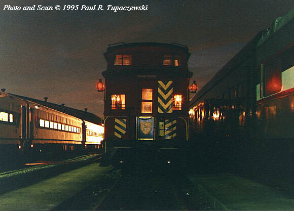 D&H 35886 1995 in Hoboken, NJ. Whippany Railway Museum President Steve Hepler's Delaware & Hudson wood caboose reposes in the cool night air, prior to leaving Hoboken Festival that evening. Photo by Paul R. Tupaczewski.