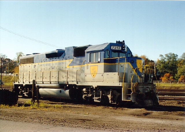 D&H 7325 (CP 7312) 7312 is named for D&H Road Foreman Bernie O'Brien (B.C. O'Brien) and is shown basking in the late afternoon sun at Kenwood Yard, Albany, NY in late October 1990. Photo by Neil C. Hunter.