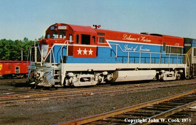 D&H 2312 (1776) One of the D&H contributions to the American Bicentennial was the unit #1776, shown here on the ready track at Rouses Point, NY in June of 1975. The U23B was delivered as #2312 and later renumbered to 1776 for the bicentennial. It was later renumbered back to its original number. Photograph by John W. Cook