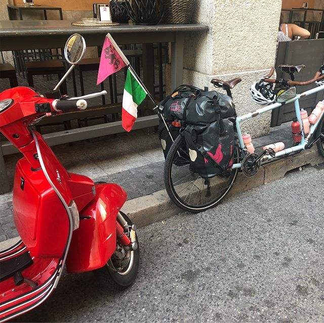 Ciao Italia! We&rsquo;ve made it to the home of espresso and Piaggios. &mdash;  #Worldbycycling #adventurecycling #bicycletouring #biketour #biketravel #biketouring #cycling&nbsp;#cycletouring #getoutandride #lifeofadventure #rideyourbike  #tandemplu