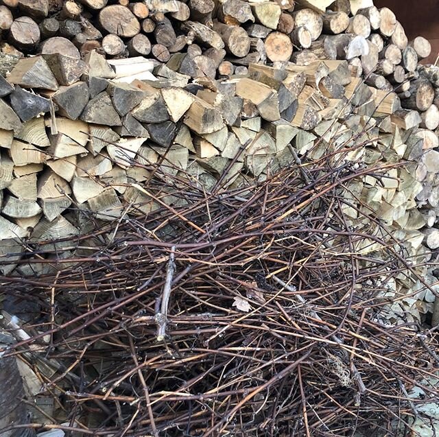 Love a neat woodpile and some vine prunings for the bbq.