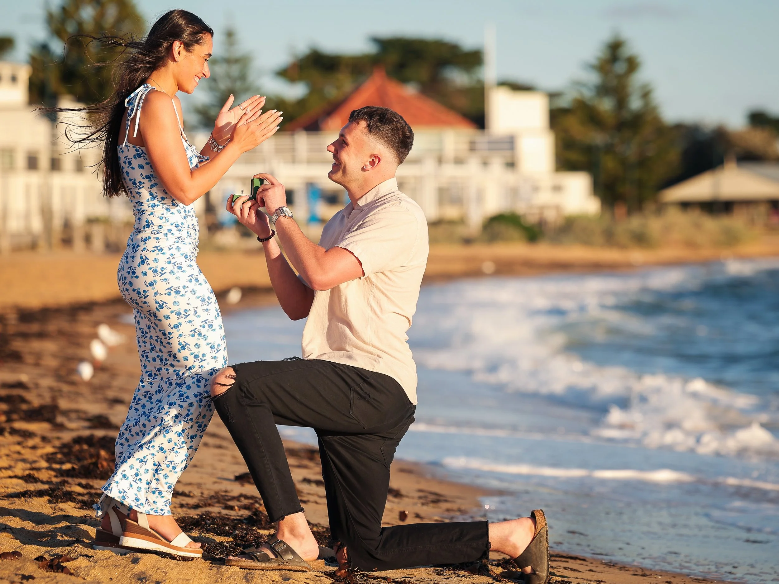 A beach proposal portrait