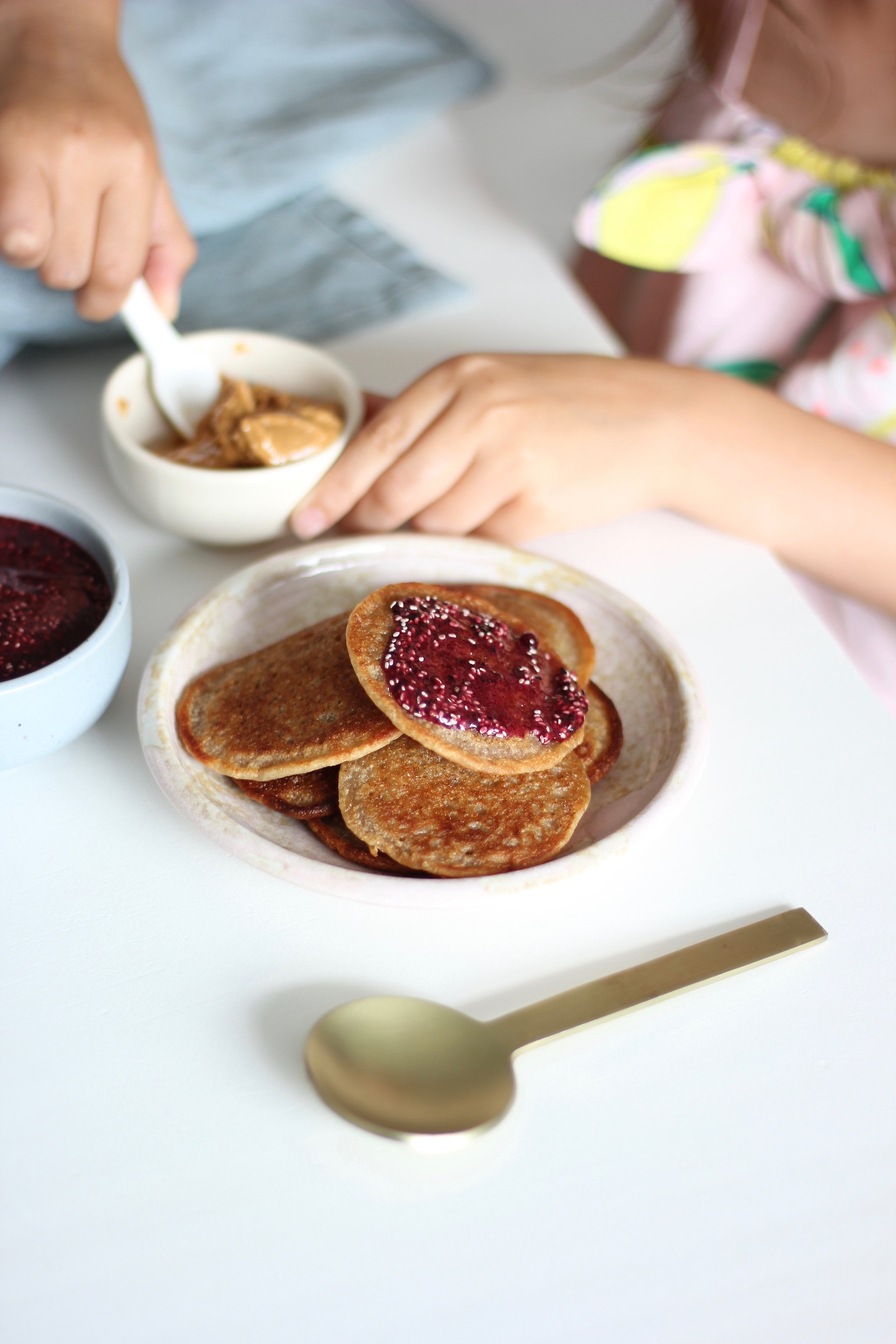 Plant Protein Vanilla Pancakes w/ Berry Chia Jam