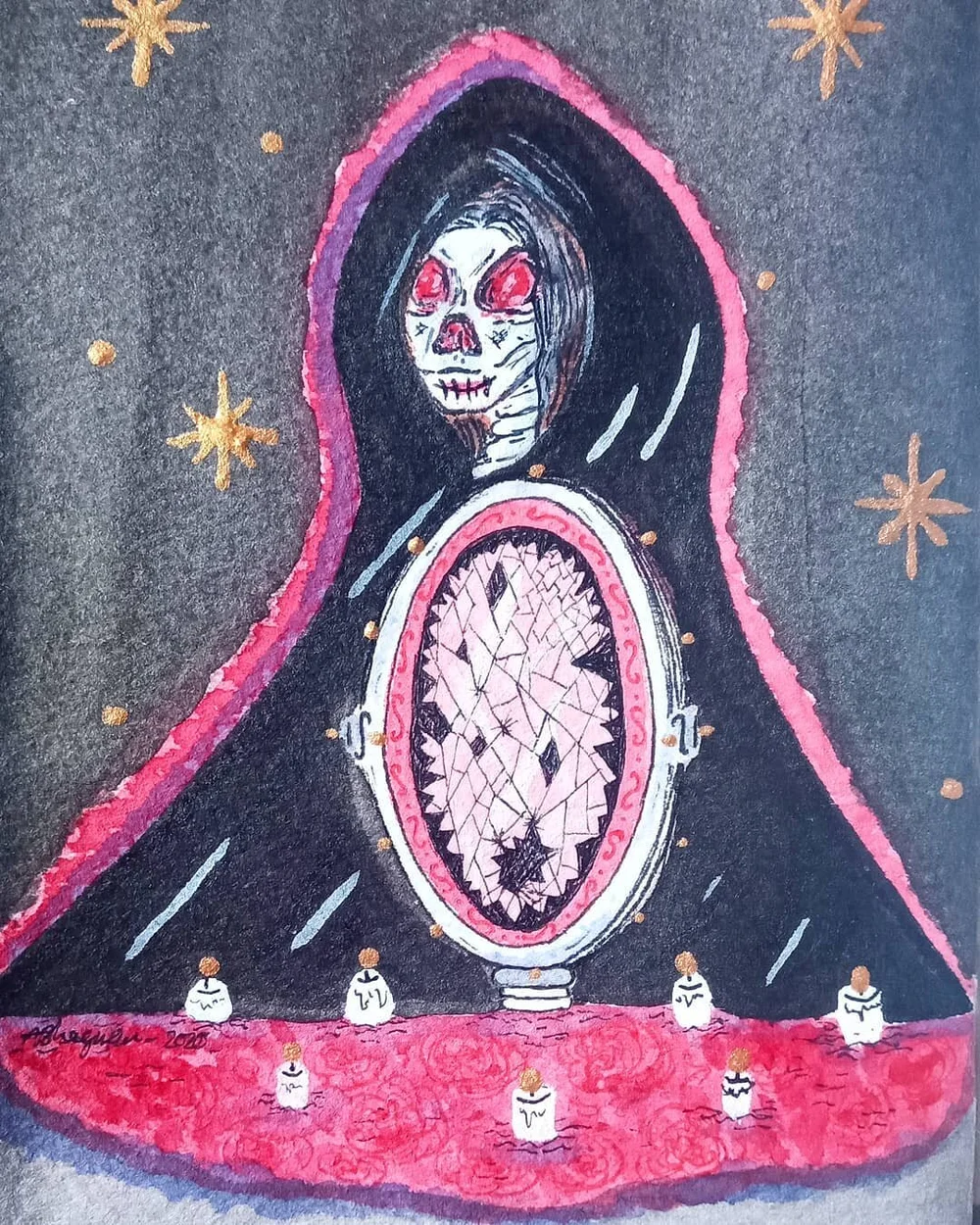 *~Bloody Mary~* #folktober day 1 💀
*
Were you ever creeped out or intrigued by the Bloody Mary legend?? I think it's fascinating that there are so many variations of it from across the world - as a species we love to be spooked! I tried to incorpora