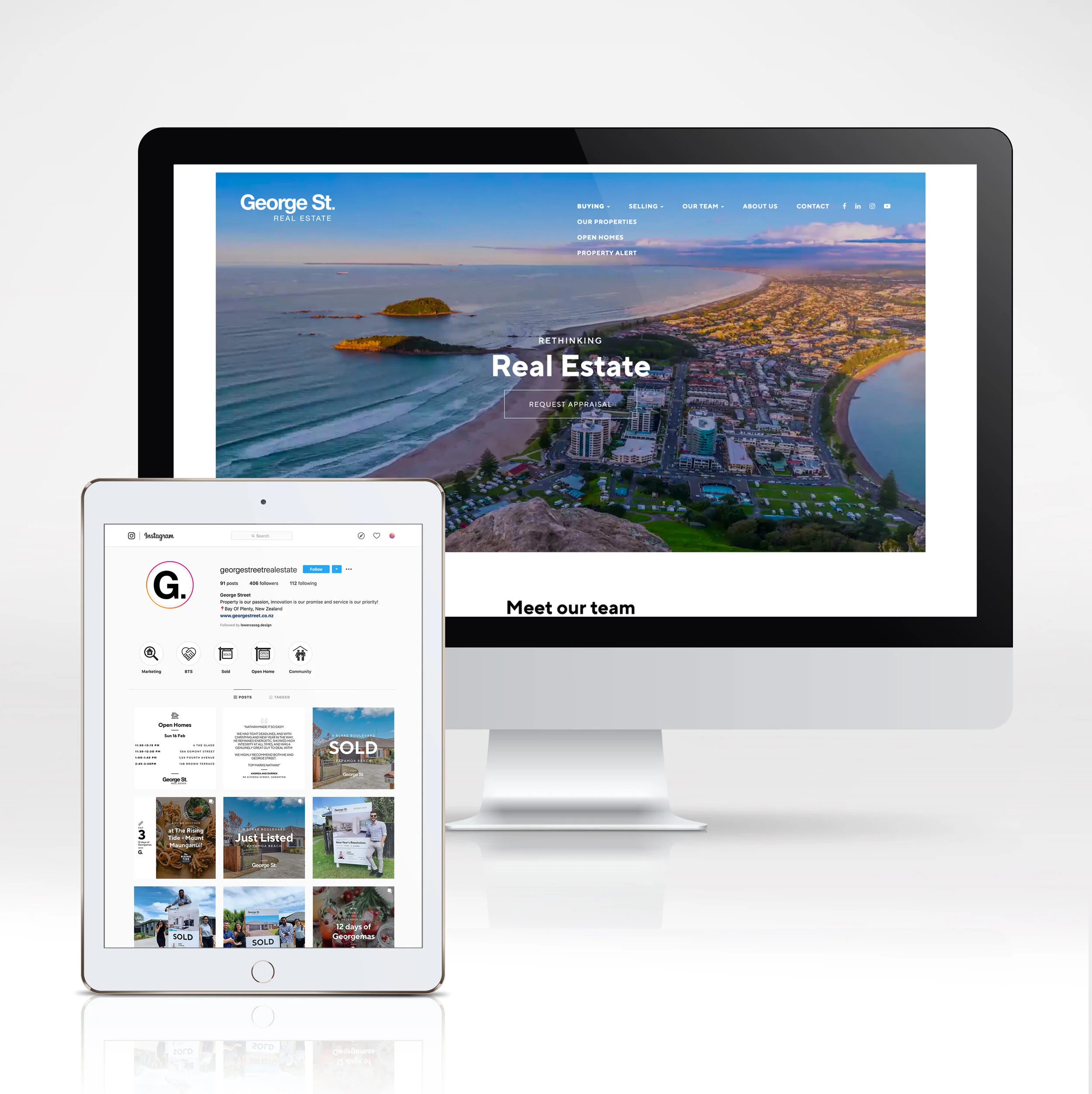 George Street Real Estate: Brand style, font selection and icons. Design for website and Canva template design for agents to use on social media. Additional templates supplied for in-house creation of property signage, flyers and business cards.