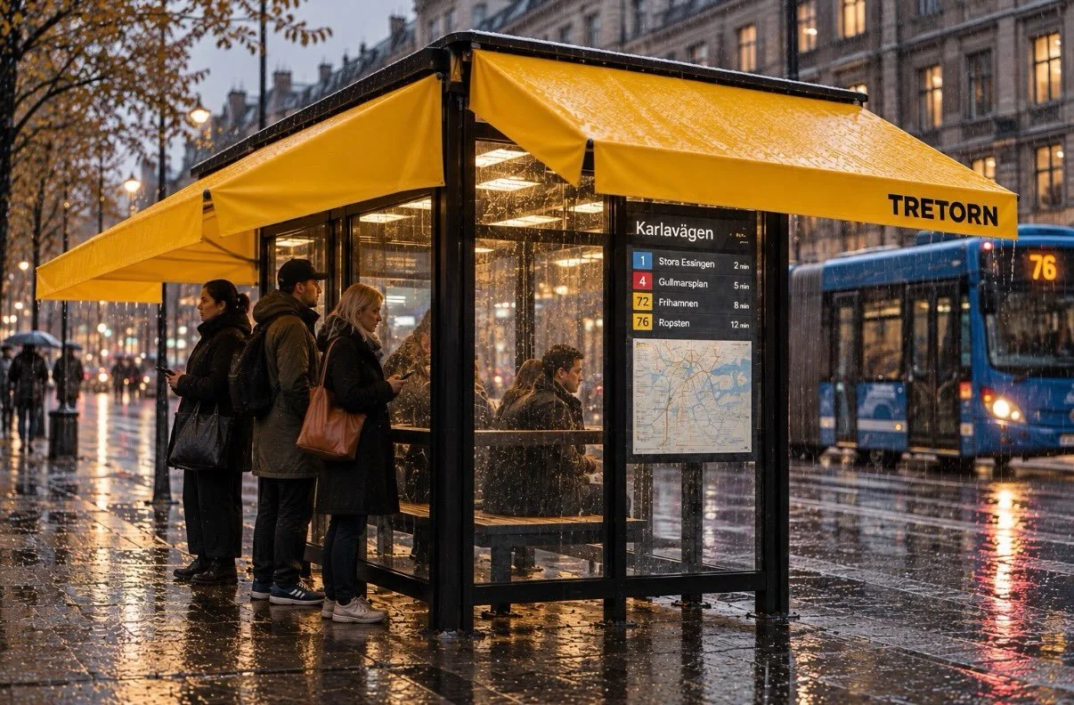 Jag har en id&eacute; f&ouml;r er p&aring; @tretorn @tretorn 

Nu n&auml;r h&ouml;sten &auml;r h&auml;r och regnet b&ouml;rjar &ouml;sa ner ser man ofta m&auml;nniskor som tr&auml;nger ihop sig i busskurer f&ouml;r att slippa bli bl&ouml;ta. Men alla