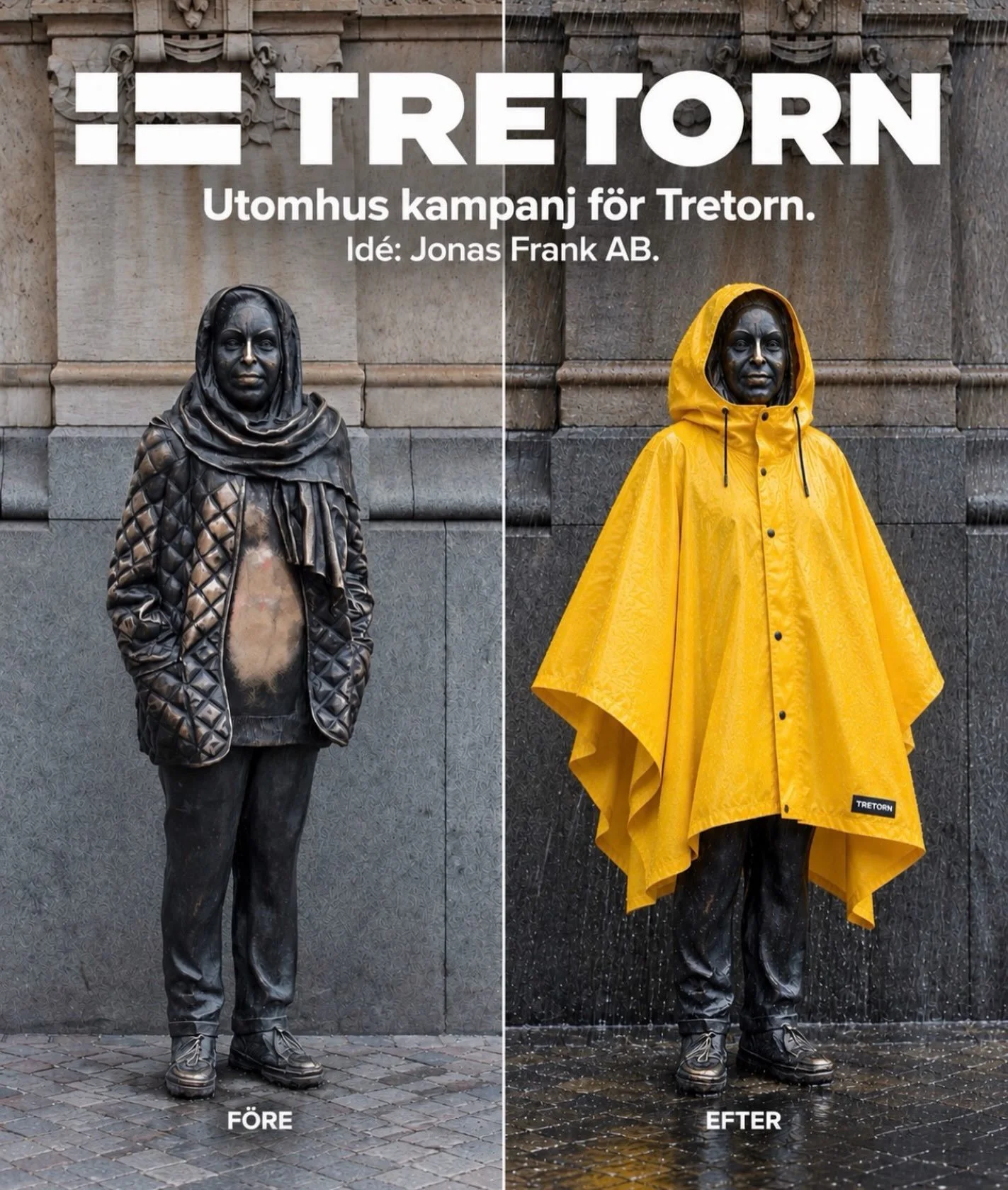 EN TILL ID&Eacute; F&Ouml;R er TRETORN 

Nu n&auml;r h&ouml;sten &auml;r h&auml;r och regnet och rusket b&ouml;rjar komma har jag en id&eacute; f&ouml;r er p&aring; Tretorn.

Varf&ouml;r inte l&aring;ta Tretorn skydda v&aring;ra svenska statyer fr&ar