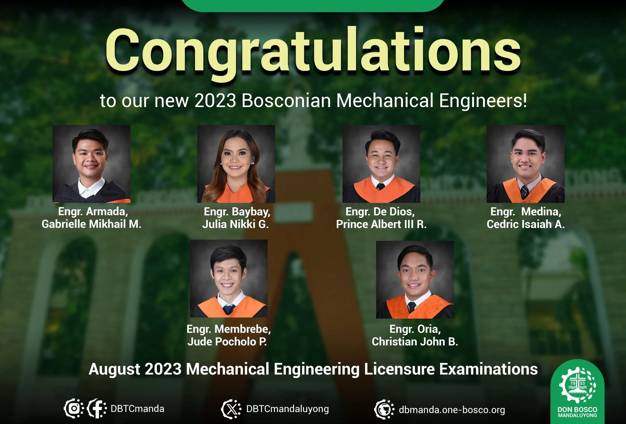Congratulations to our New Bosconian Mechanical Engineers
