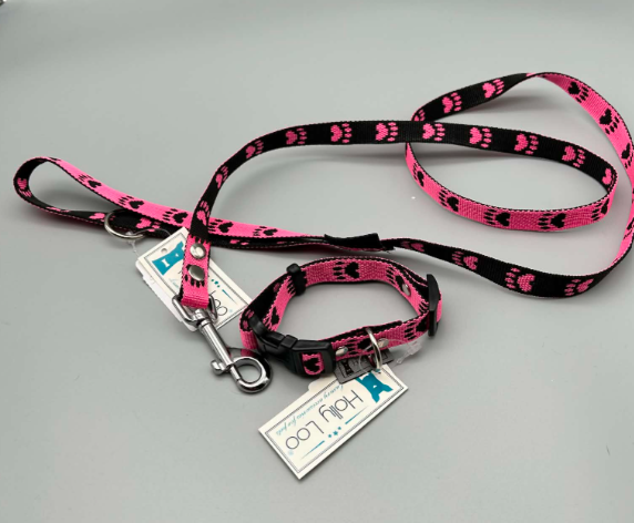 Collier et/ou laisse pattes rose