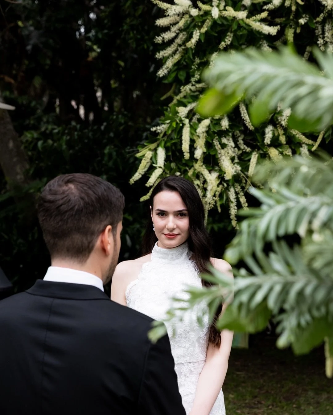 From a hidden pocket of green &mdash; then straight into the Bambini doorway, candlelight, champagne and flash.
Modern, elegant, a touch cinematic&hellip; and very them.

🏷️ 
@bambinitrustrestaurant 
Bambini Wine Room
Sydney wedding
black tie weddin