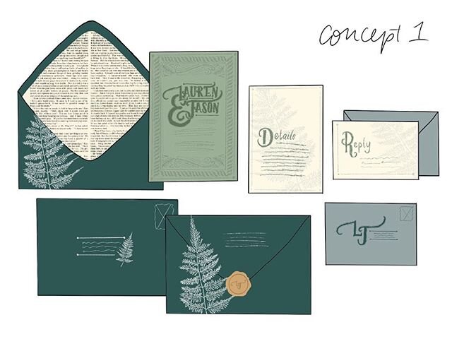 A little behind the scenes of creating custom wedding invites! 💌
.
After we talk about the aesthetic, wedding day, and have a solid mood board,  the design process always starts with sketching! I like to provide 3 concepts to choose from! Sometimes,