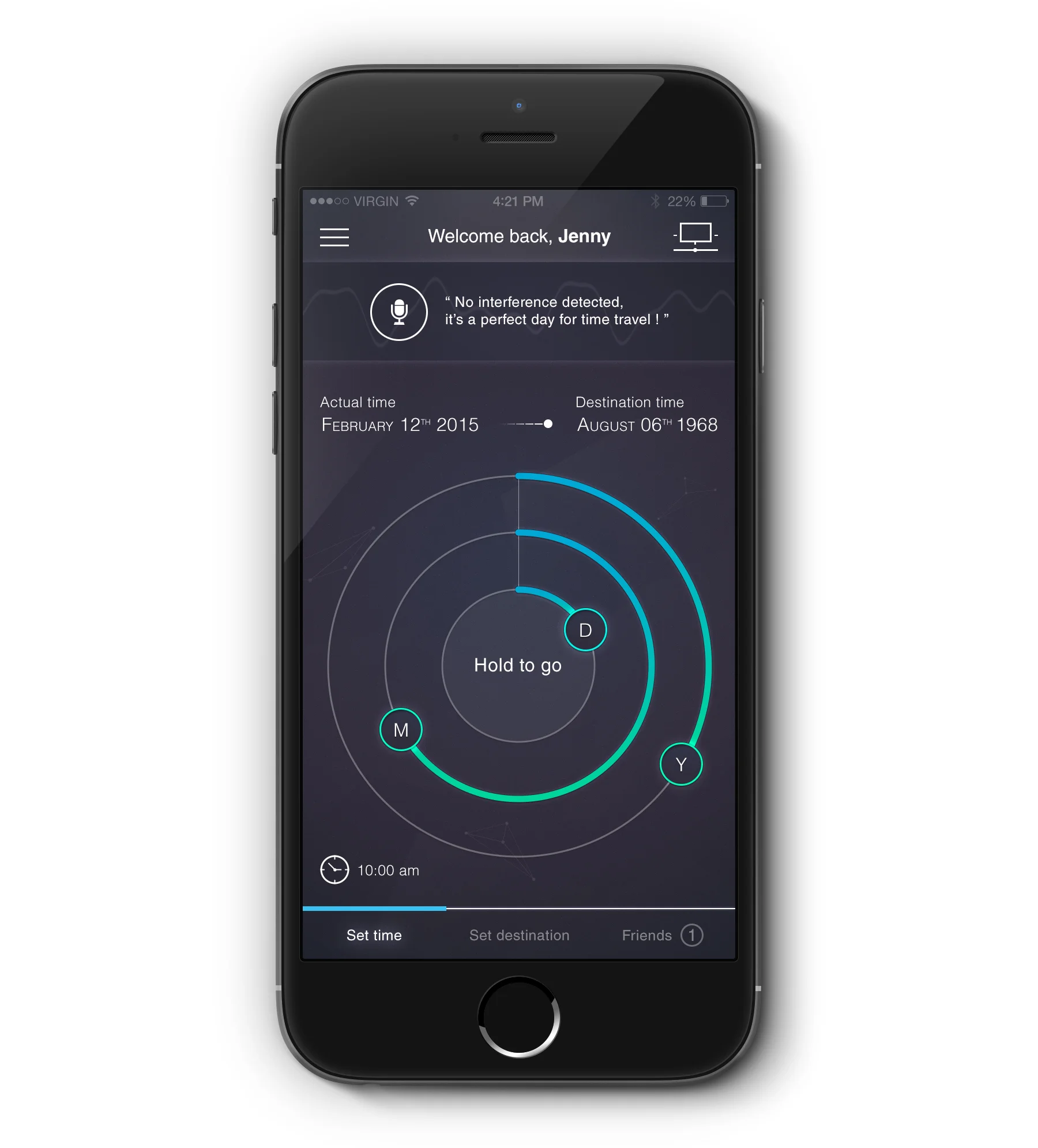 App concept about time travel made for a Google job application