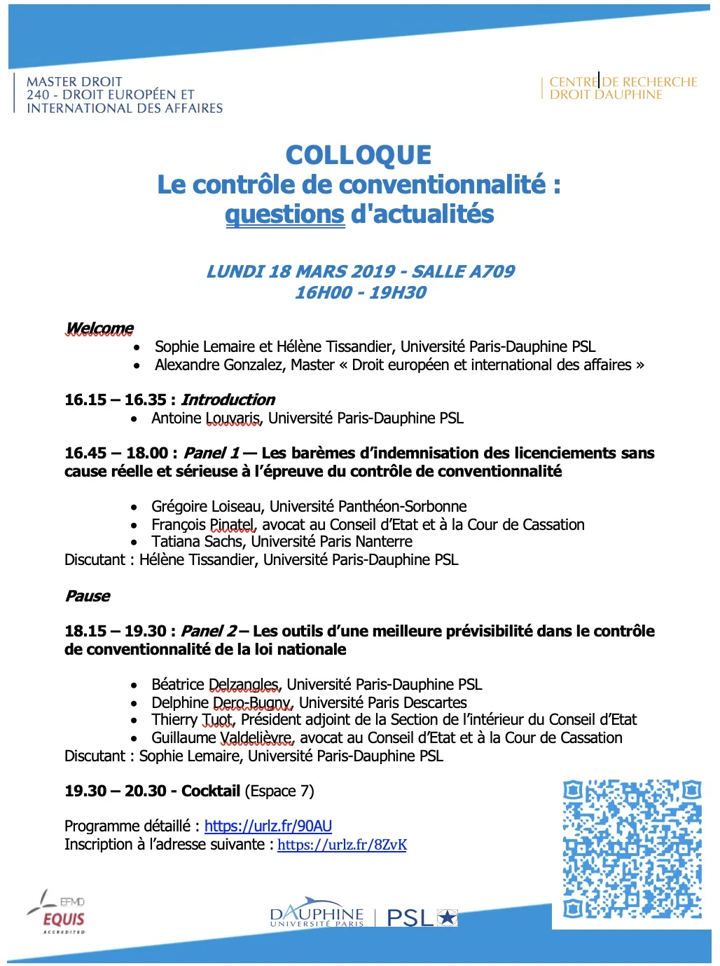 Colloque - Le contrôle de conventionalité : questions d'actualités