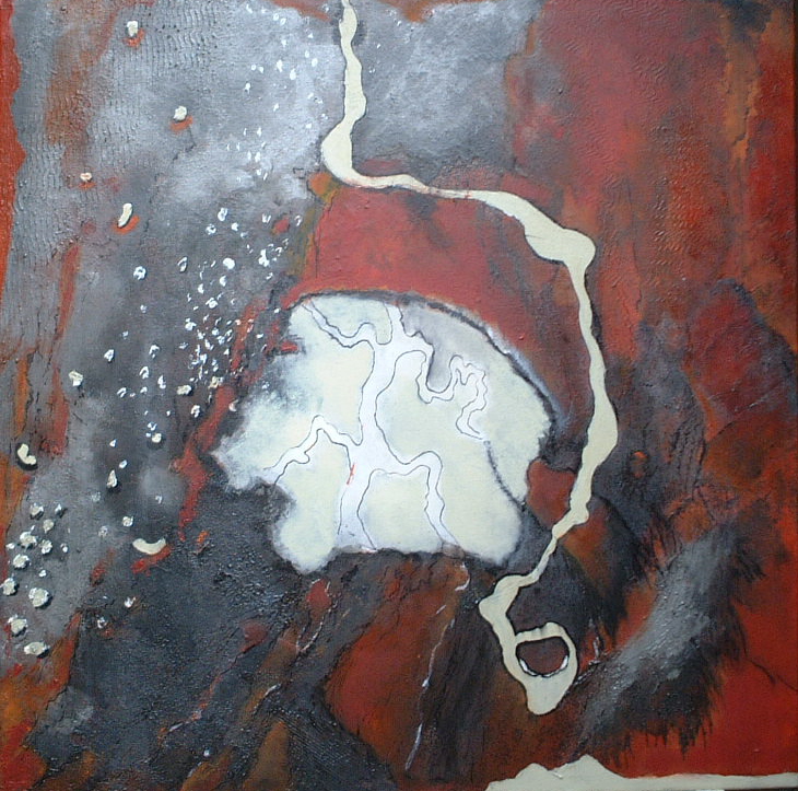  Es rumort 60x60, Mischtechnik auf Leinen, 2004 