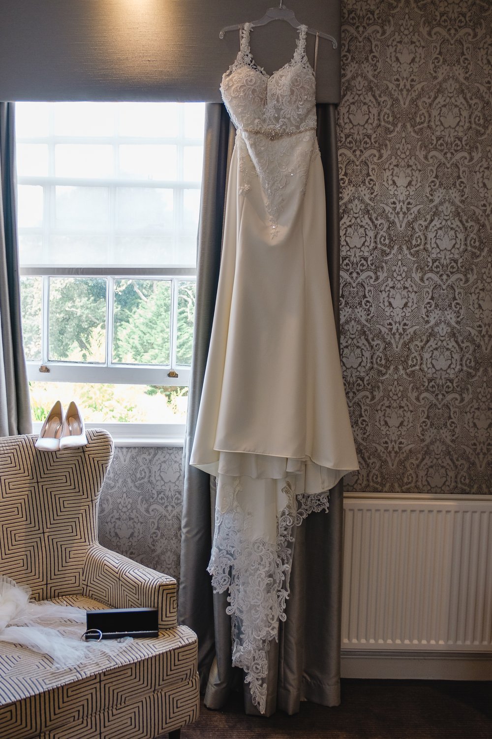 Bride's dress hanging up